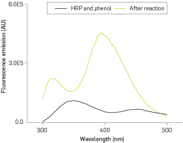 Fluorescence emission spectrum of phenol before and after the phenol interaction.